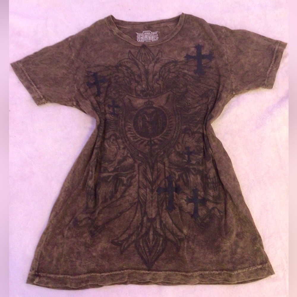 thrifted brown y2k cross tee